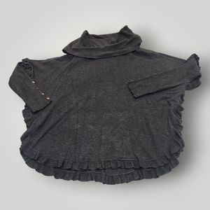 Joseph A Woman PLUS 2X Dark Gray Turtleneck Ruffle Button Detail Sweater